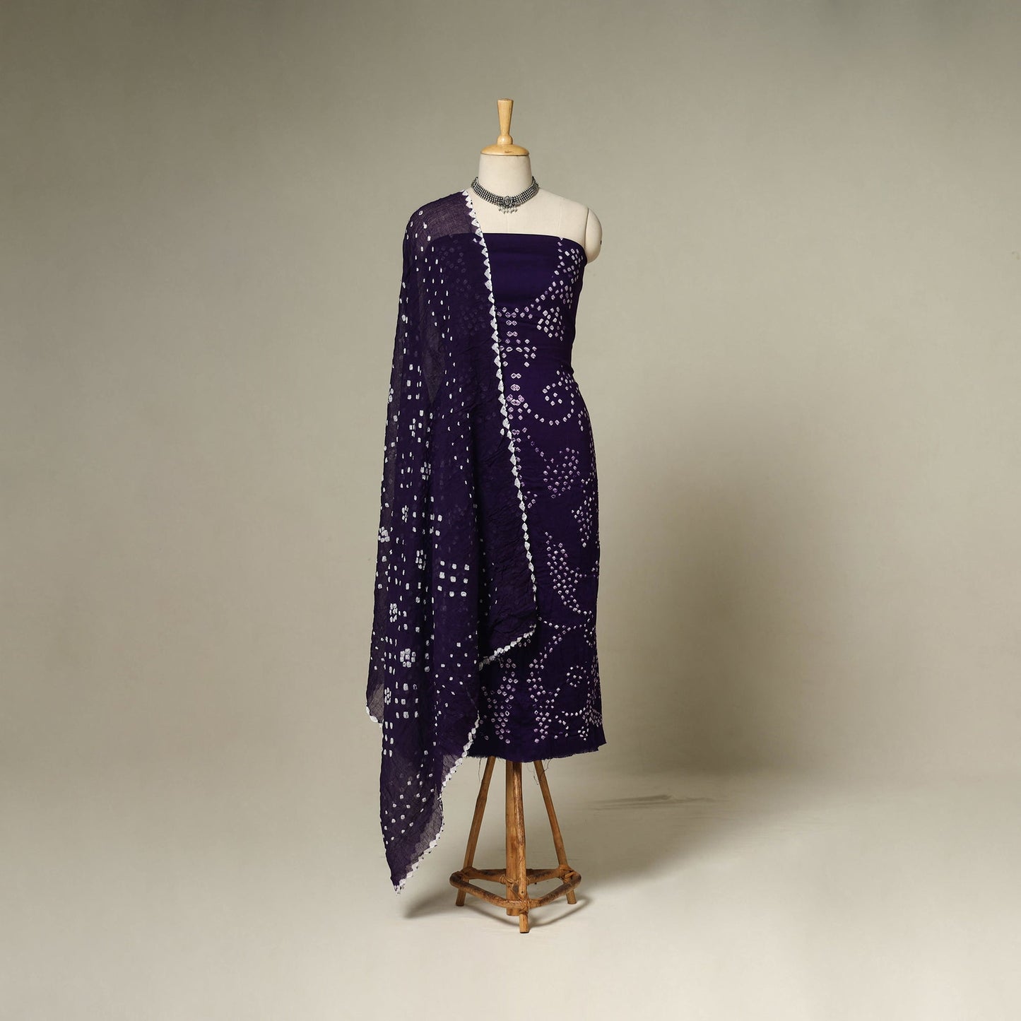 Purple - 3pc kutch tie-dye satin cotton unstitched bandhani