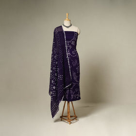 Purple - 3pc kutch tie-dye satin cotton unstitched bandhani