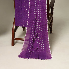 Purple - 3pc kutch tie-dye satin cotton unstitched bandhani