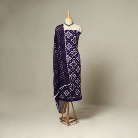 Purple - 3pc kutch tie-dye satin cotton unstitched bandhani