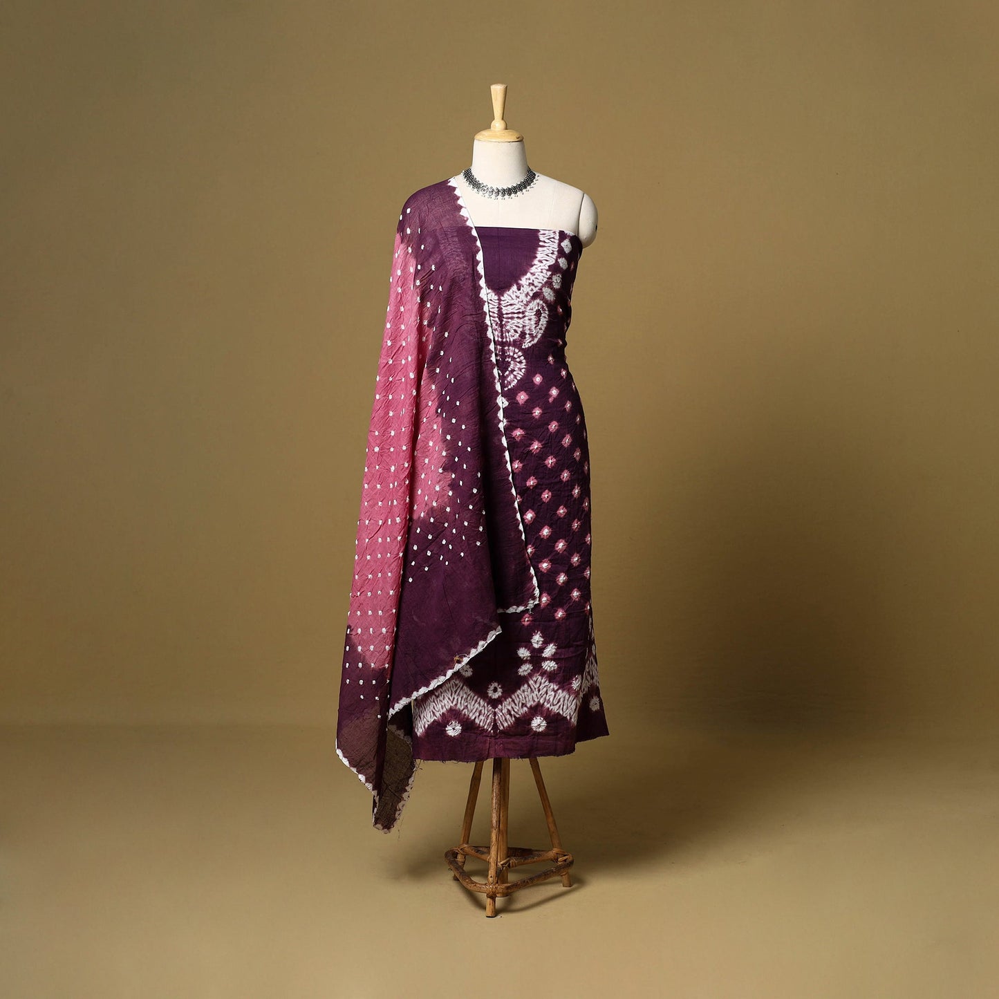 3pc kutch tie-dye satin cotton unstitched bandhani dress