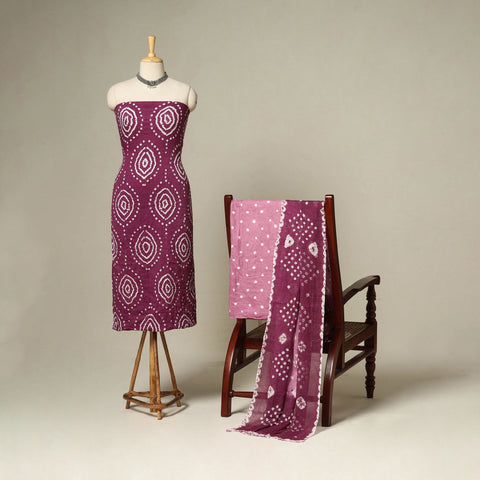 Purple - 3pc kutch tie-dye satin cotton unstitched bandhani