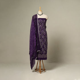 Purple - 3pc kutch tie-dye satin cotton unstitched bandhani