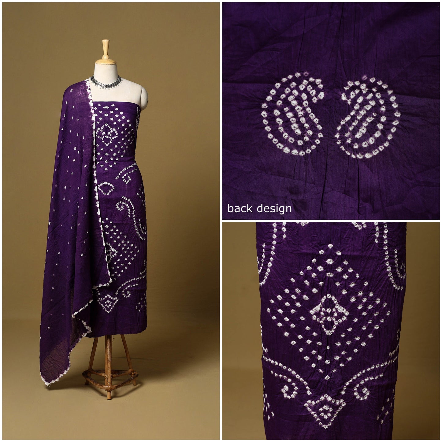 3pc kutch tie-dye satin cotton unstitched bandhani dress