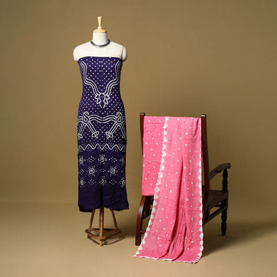 3pc kutch tie-dye satin cotton unstitched bandhani dress