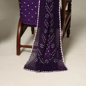 Purple - 3pc kutch tie-dye satin cotton unstitched bandhani