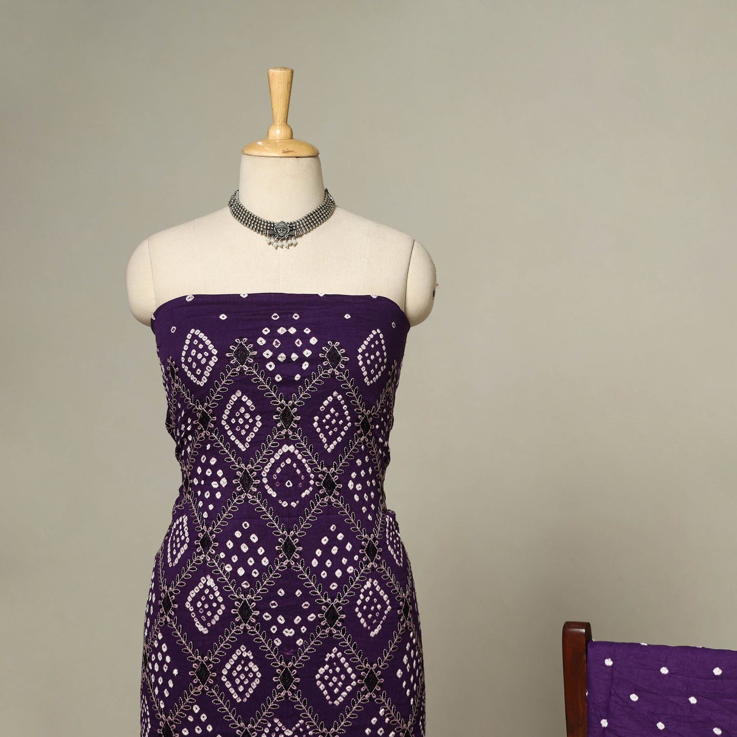 Purple - 3pc kutch tie-dye satin cotton unstitched bandhani