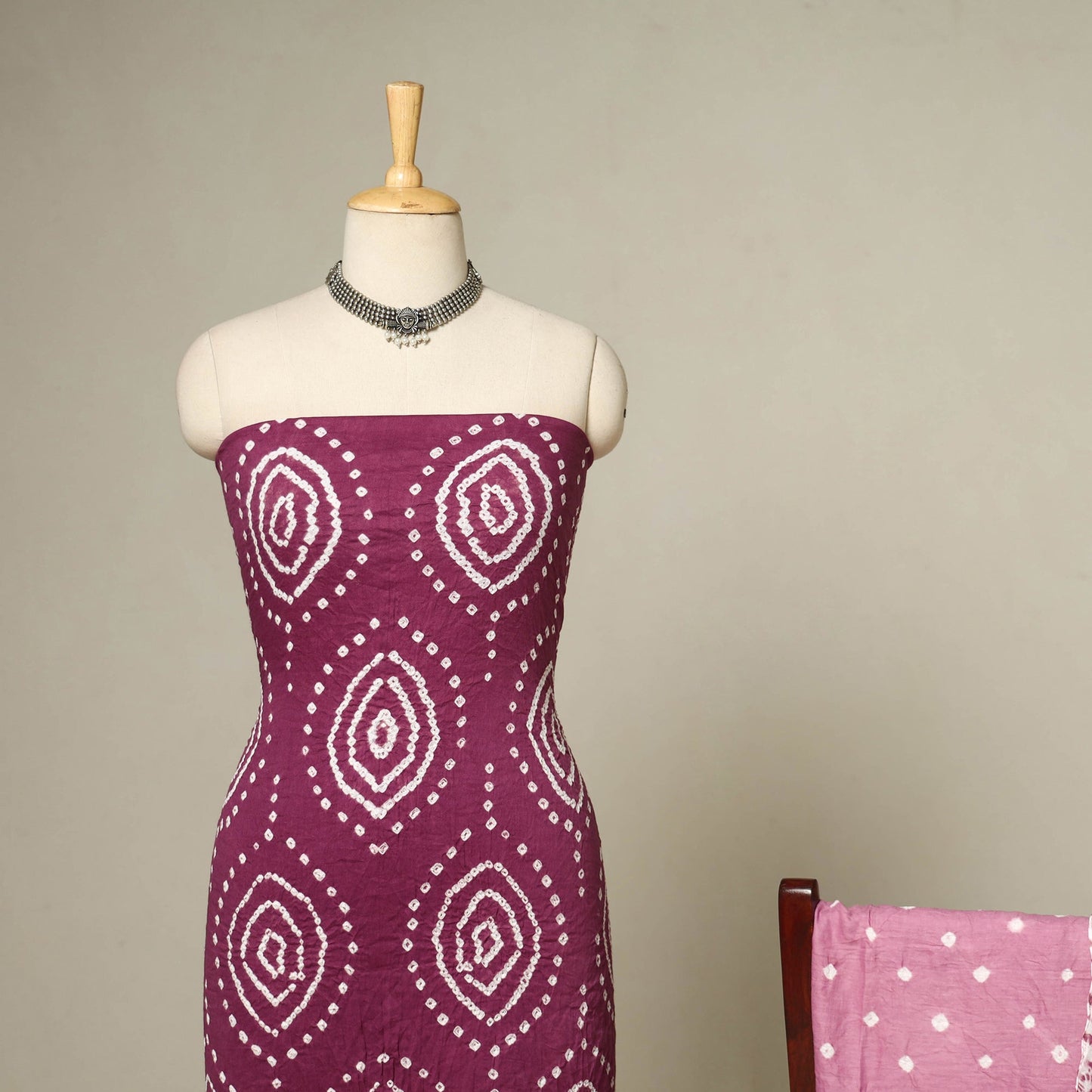 Purple - 3pc kutch tie-dye satin cotton unstitched bandhani