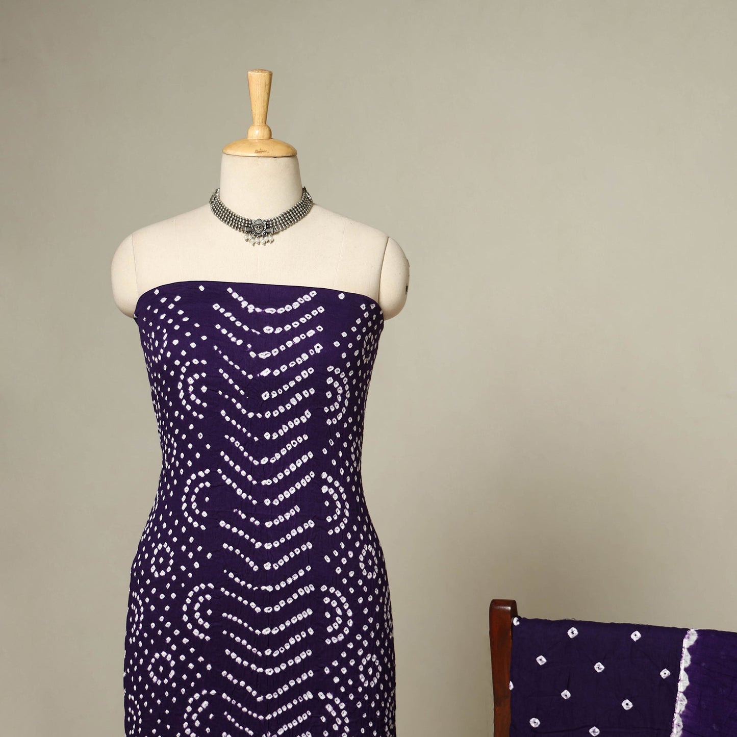 Purple - 3pc kutch tie-dye satin cotton unstitched bandhani