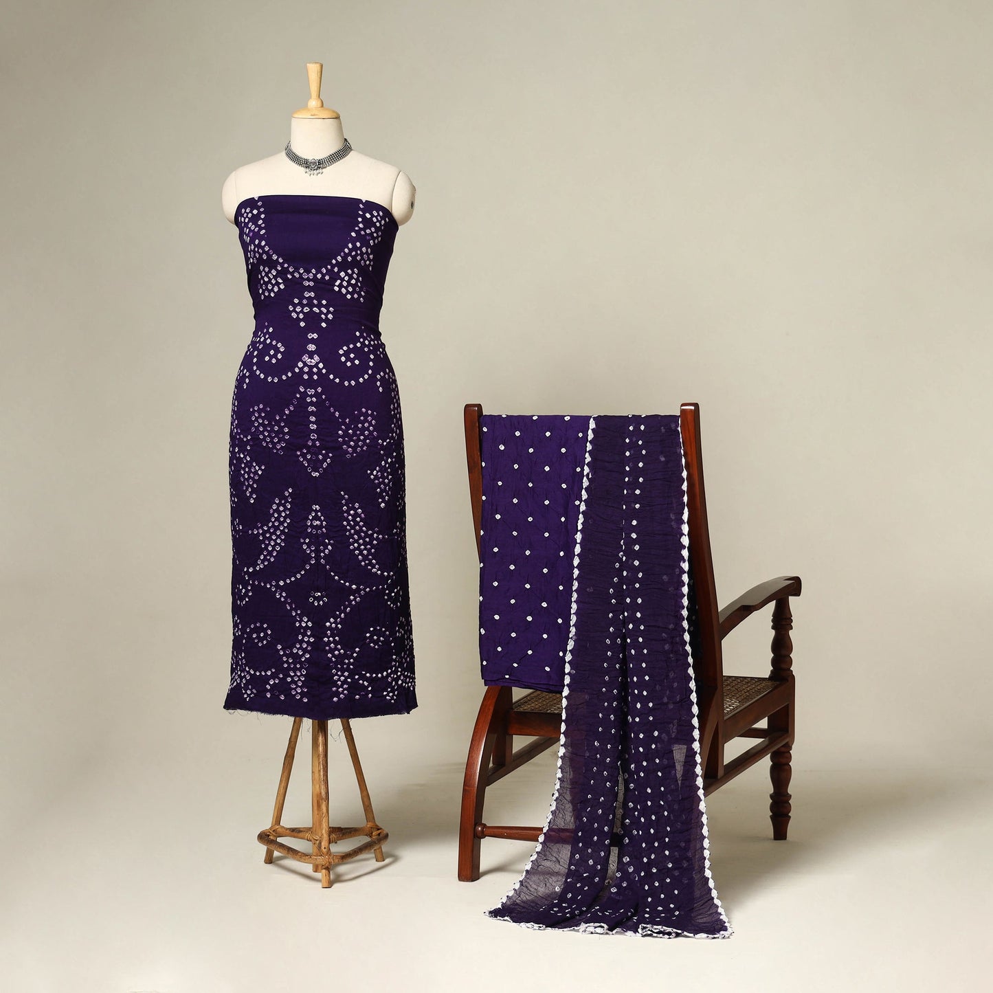 Purple - 3pc kutch tie-dye satin cotton unstitched bandhani