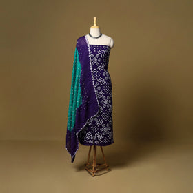 3pc kutch tie-dye satin cotton unstitched bandhani dress