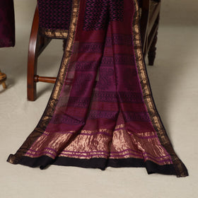 Purple - 3pc maheshwari silk unstitched bagh dress material