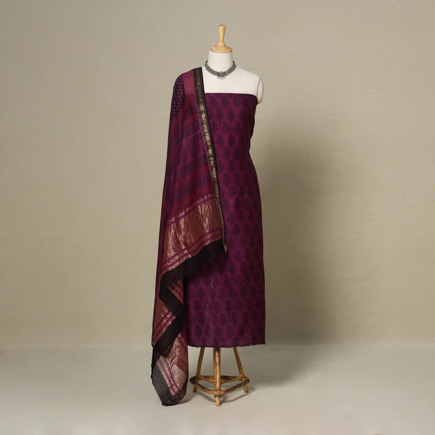 Purple - 3pc maheshwari silk unstitched bagh dress material