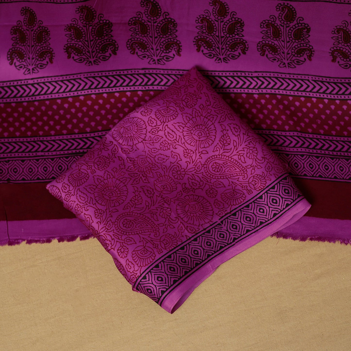 Purple - 3pc modal silk unstitched bagh dress material 30