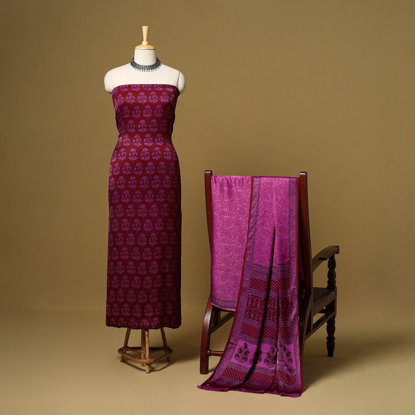 Purple - 3pc modal silk unstitched bagh dress material 30