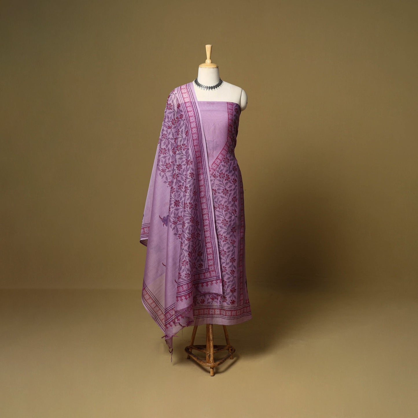 3pc mul chanderi handloom unstitched sanganeri dress