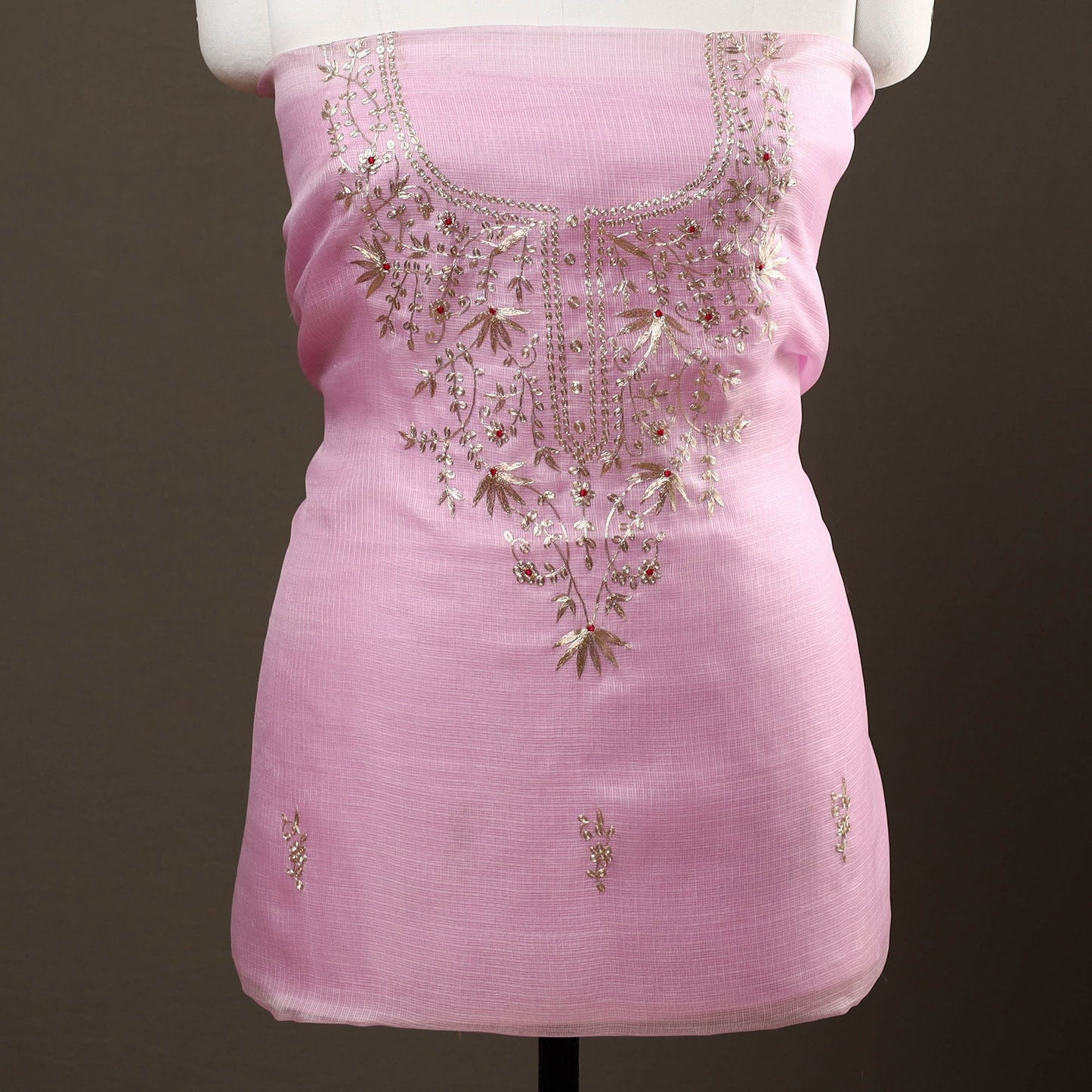  Purple 3pc Pitta Work Kota Doria Dress Material Set