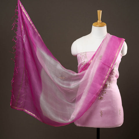  Purple 3pc Pitta Work Kota Doria Dress Material Set