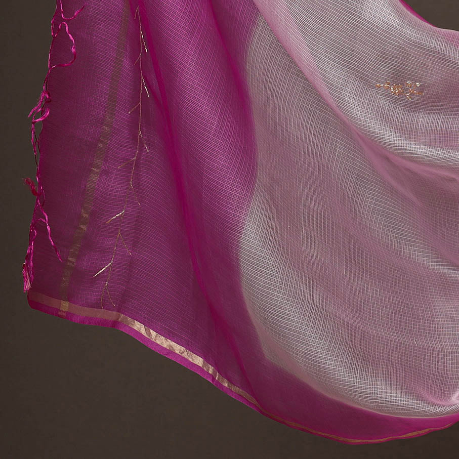  Purple 3pc Pitta Work Kota Doria Dress Material Set