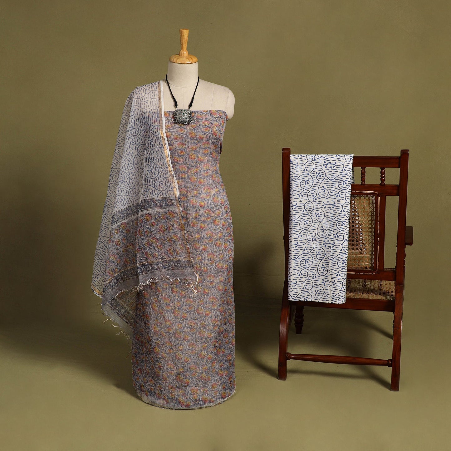 Buy 3pc Sanganeri Block Print Kota Cotton Dress Material