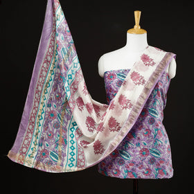  3pc Sanganeri Block Printed Maheshwari Silk Suit Material Set Online at iTokri.com
