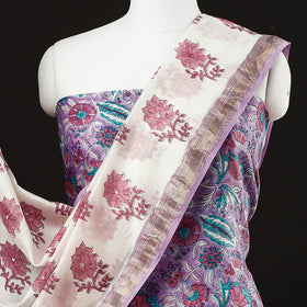  3pc Sanganeri Block Printed Maheshwari Silk Suit Material Set Online at iTokri.com