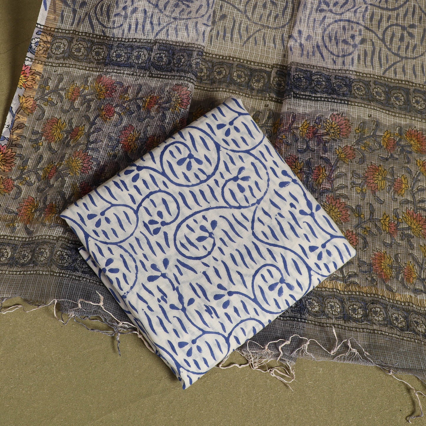 Buy 3pc Sanganeri Block Print Kota Cotton Dress Material