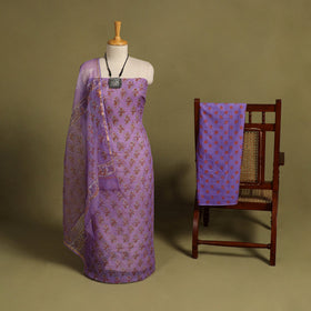 Purple 3pc Sanganeri Block Print Kota Cotton Dress Material
