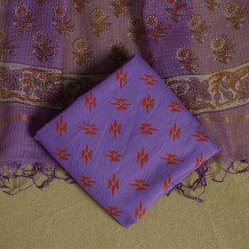 Purple 3pc Sanganeri Block Print Kota Cotton Dress Material