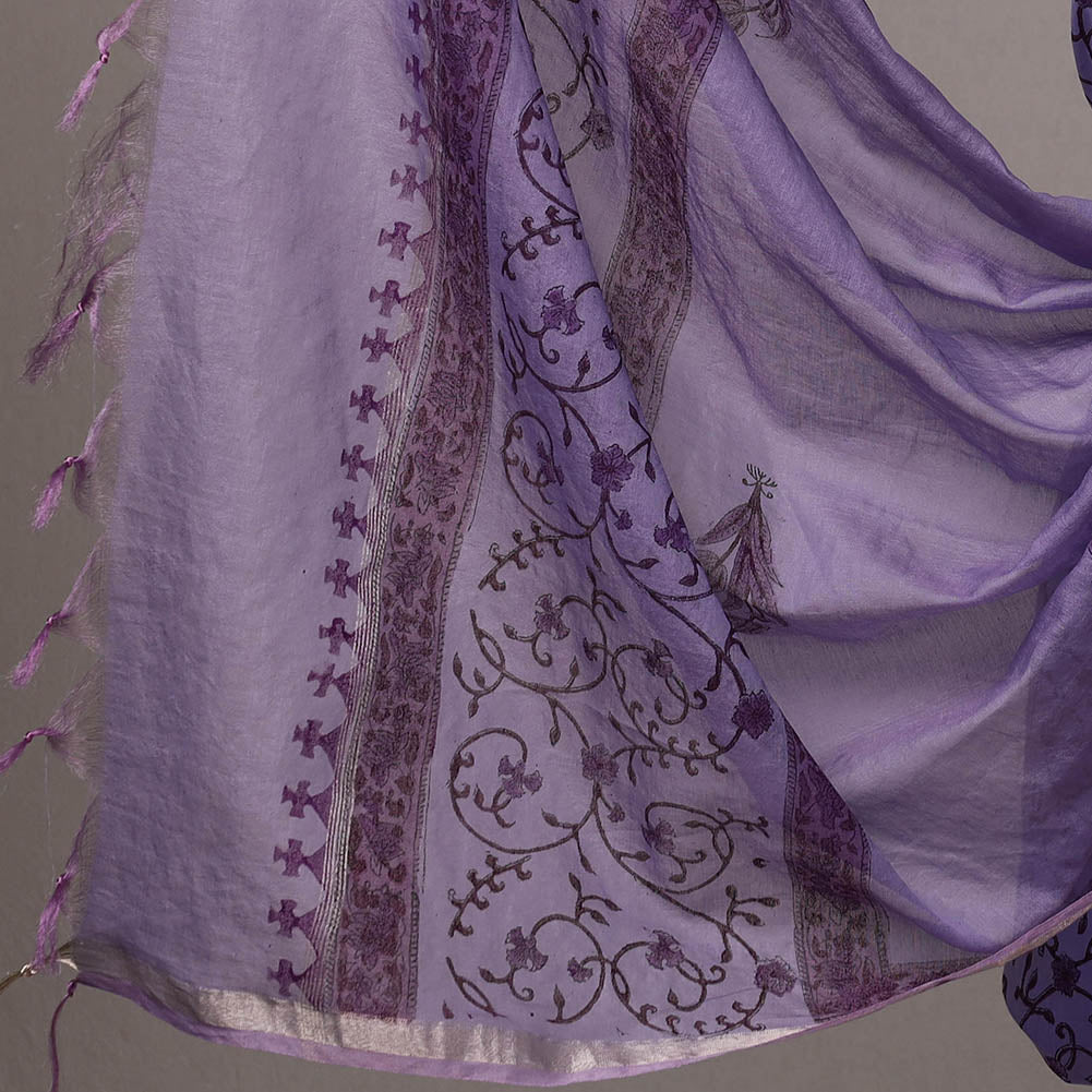 Buy 3pc Sanganeri Block Printed Cotton Suit Material with Chanderi Silk Dupatta 08 Onine at iTokri.com