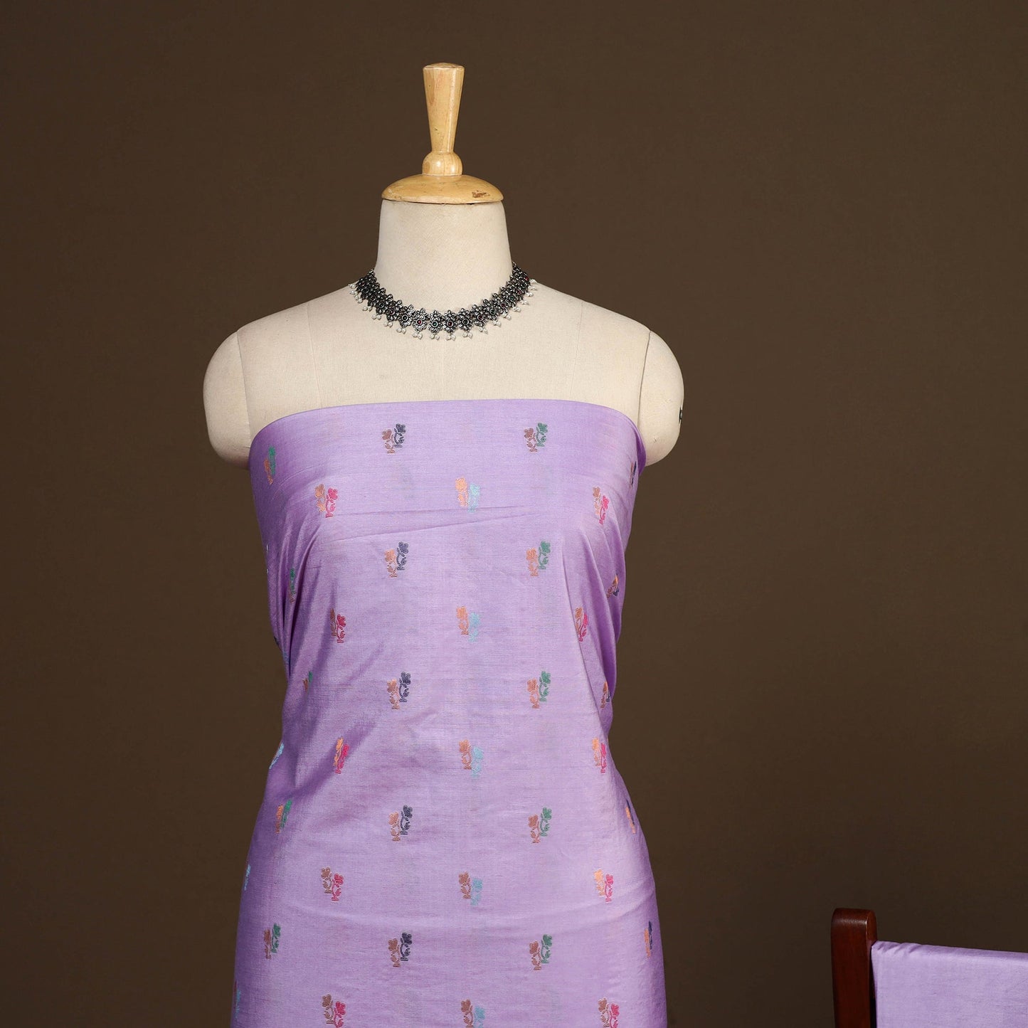 Purple - 3pc silk cotton meena weaving unstitched banarasi