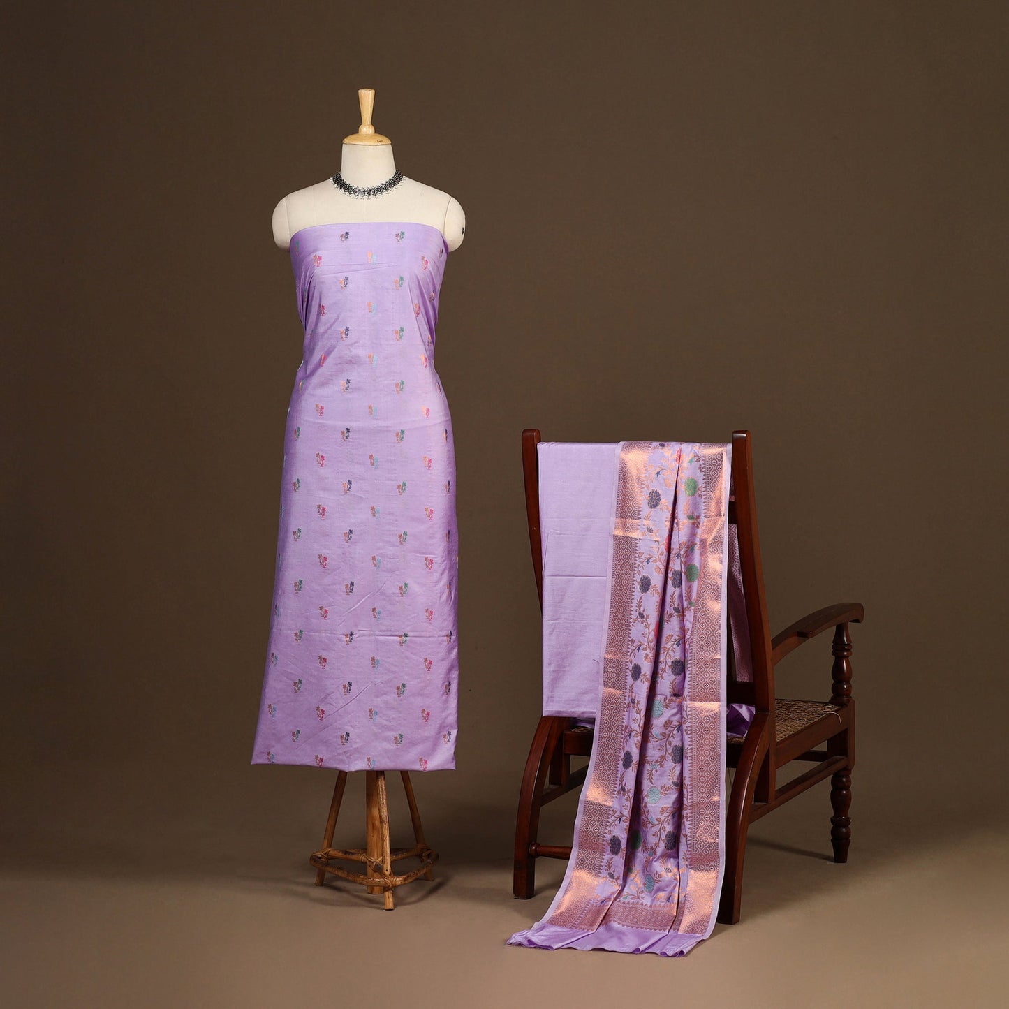 Purple - 3pc silk cotton meena weaving unstitched banarasi