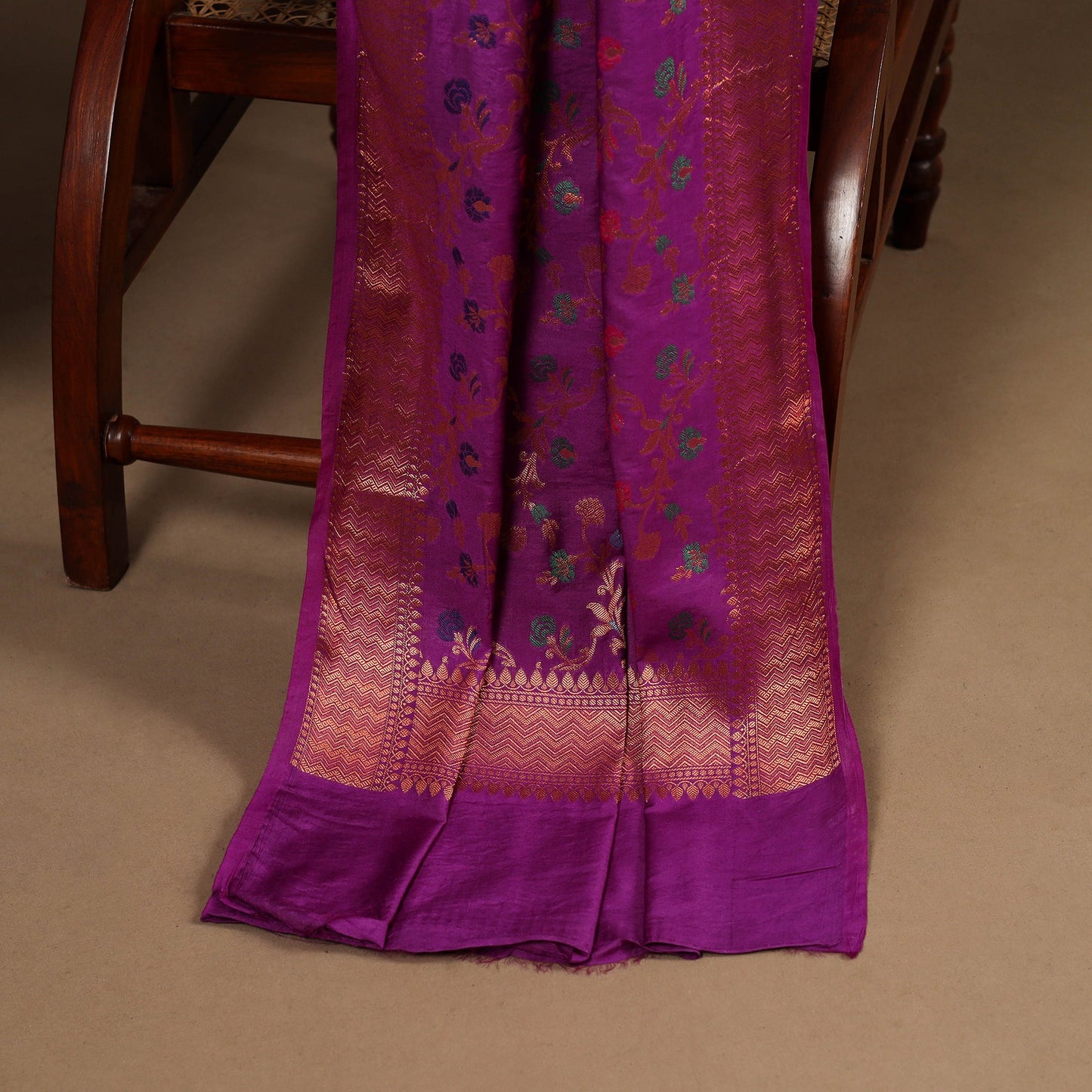 Purple - 3pc silk cotton meena weaving unstitched banarasi