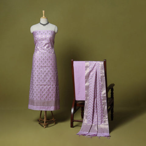 Purple - 3pc tanchoi silk cotton unstitched banarasi dress