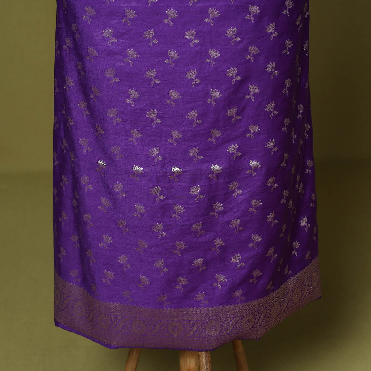 Purple - 3pc tanchoi silk cotton unstitched banarasi dress