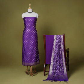 Purple - 3pc tanchoi silk cotton unstitched banarasi dress