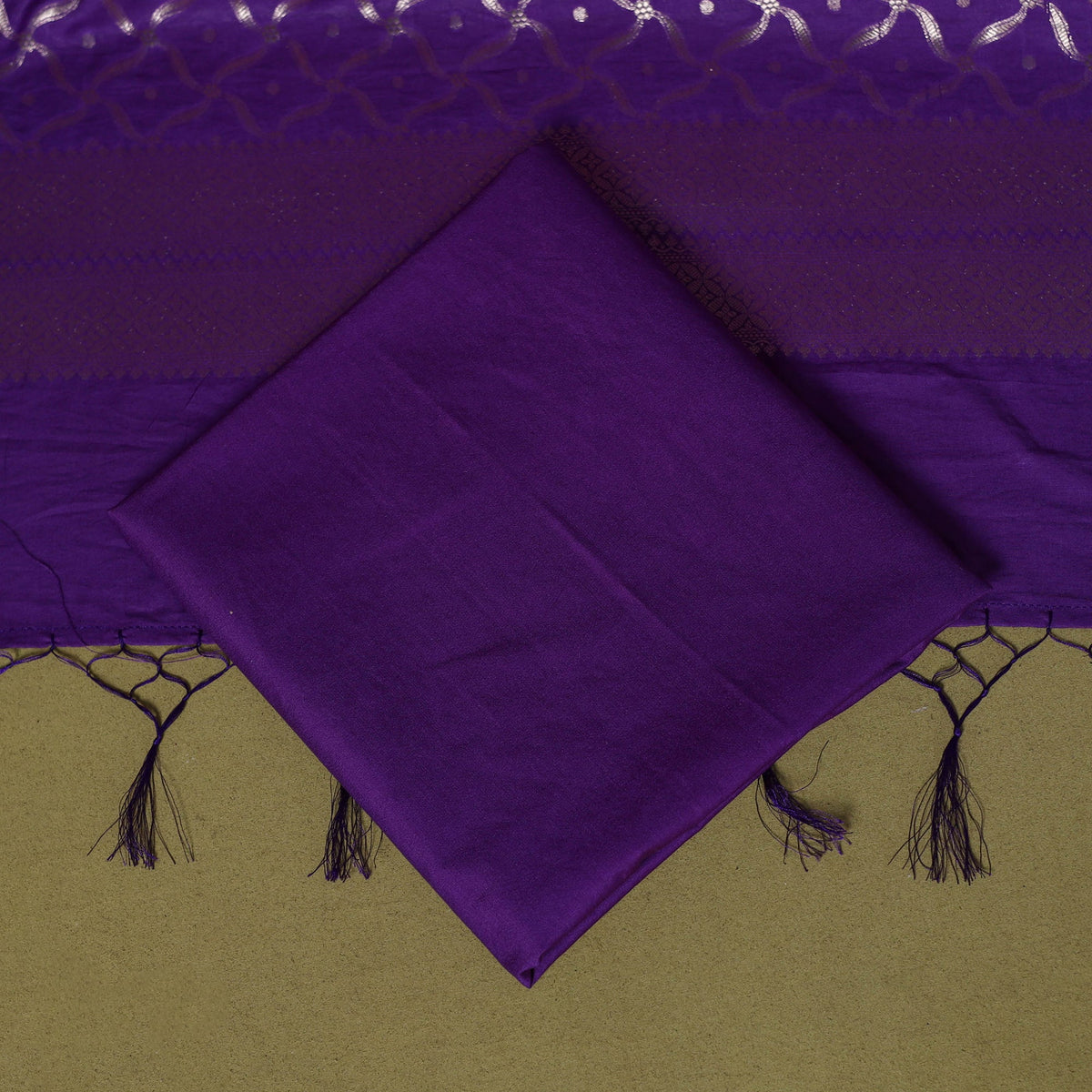 Purple - 3pc tanchoi silk cotton unstitched banarasi dress