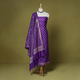 Purple - 3pc tanchoi silk cotton unstitched banarasi dress