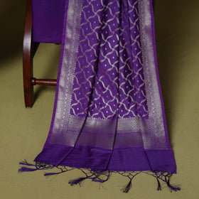 Purple - 3pc tanchoi silk cotton unstitched banarasi dress