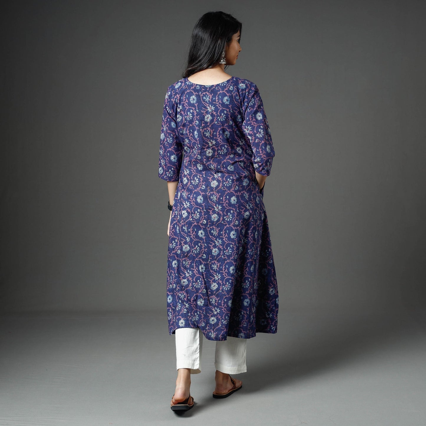 Buy Akola Block Printed Cotton A-Line Long Kurta Online l iTokri.com