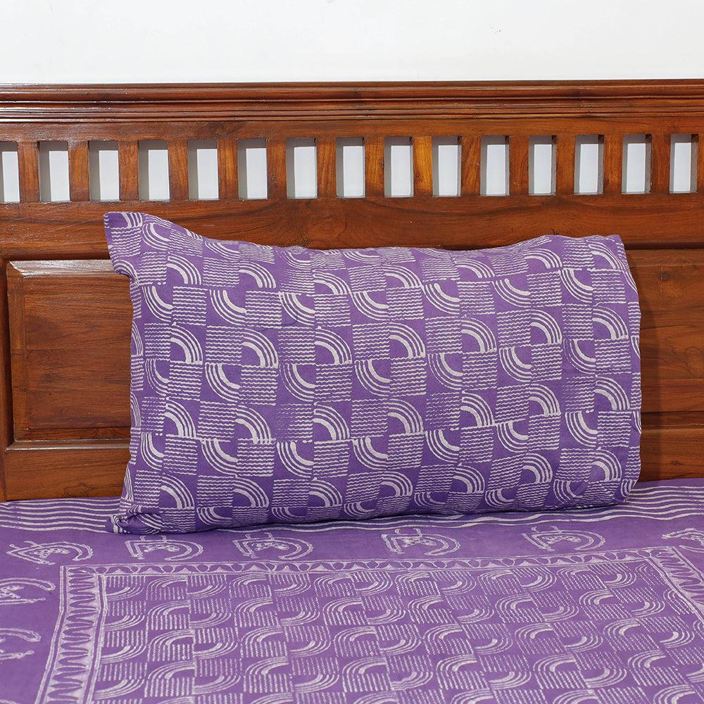 Purple - Akola Block Printing Jhiri Pure Handloom Cotton Single Bedcover (98 x 57 in)