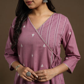 Angrakha Cotton Gota Work Purple Jacquard Kurta with Palazzo Set