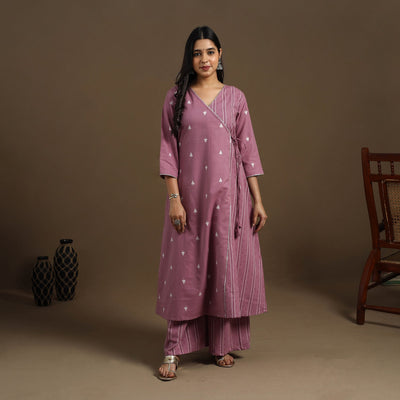 Angrakha Cotton Gota Work Purple Jacquard Kurta with Palazzo Set
