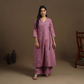 Angrakha Cotton Gota Work Purple Jacquard Kurta with Palazzo Set