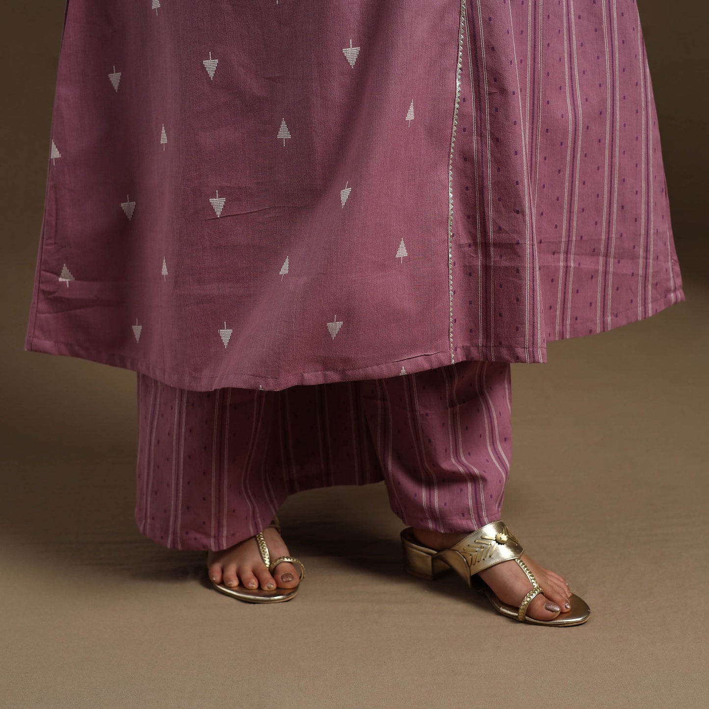 Angrakha Cotton Gota Work Purple Jacquard Kurta with Palazzo Set