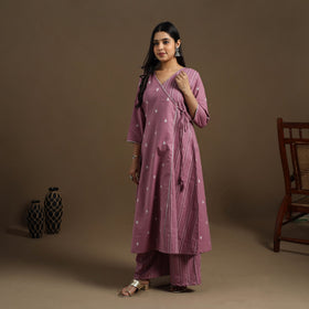 Angrakha Cotton Gota Work Purple Jacquard Kurta with Palazzo Set