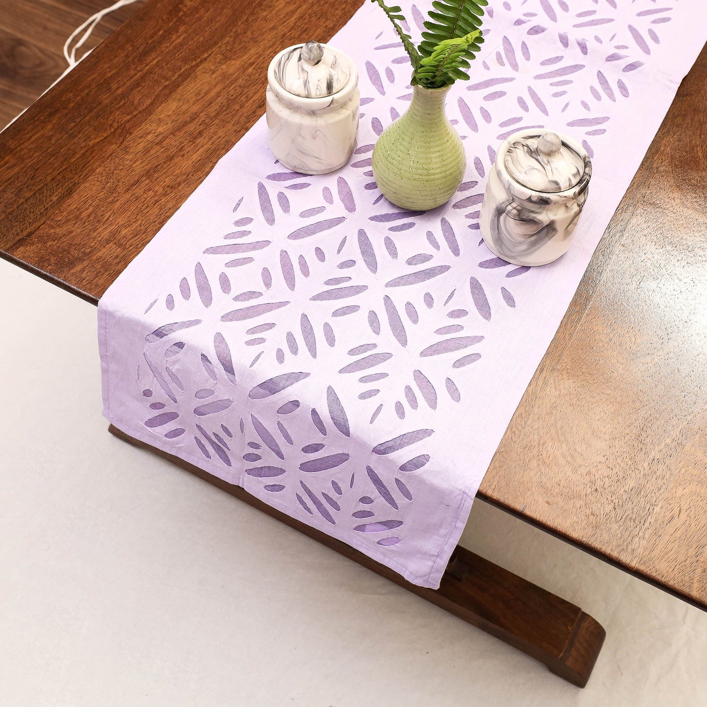 Purple Applique Cut Work Cotton Table Runner 