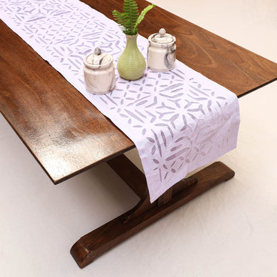 Purple Applique Cut Work Cotton Table Runner 