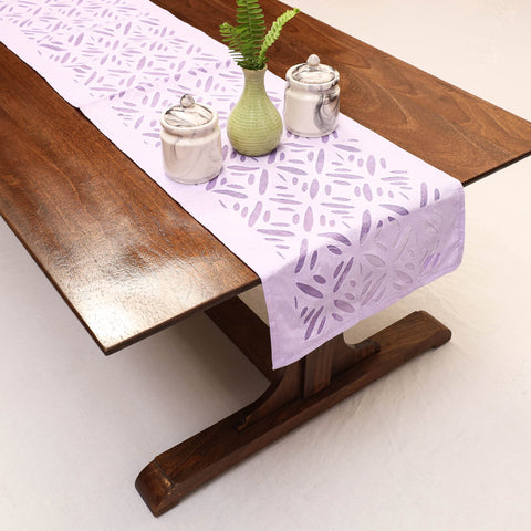 Purple Applique Cut Work Cotton Table Runner 
