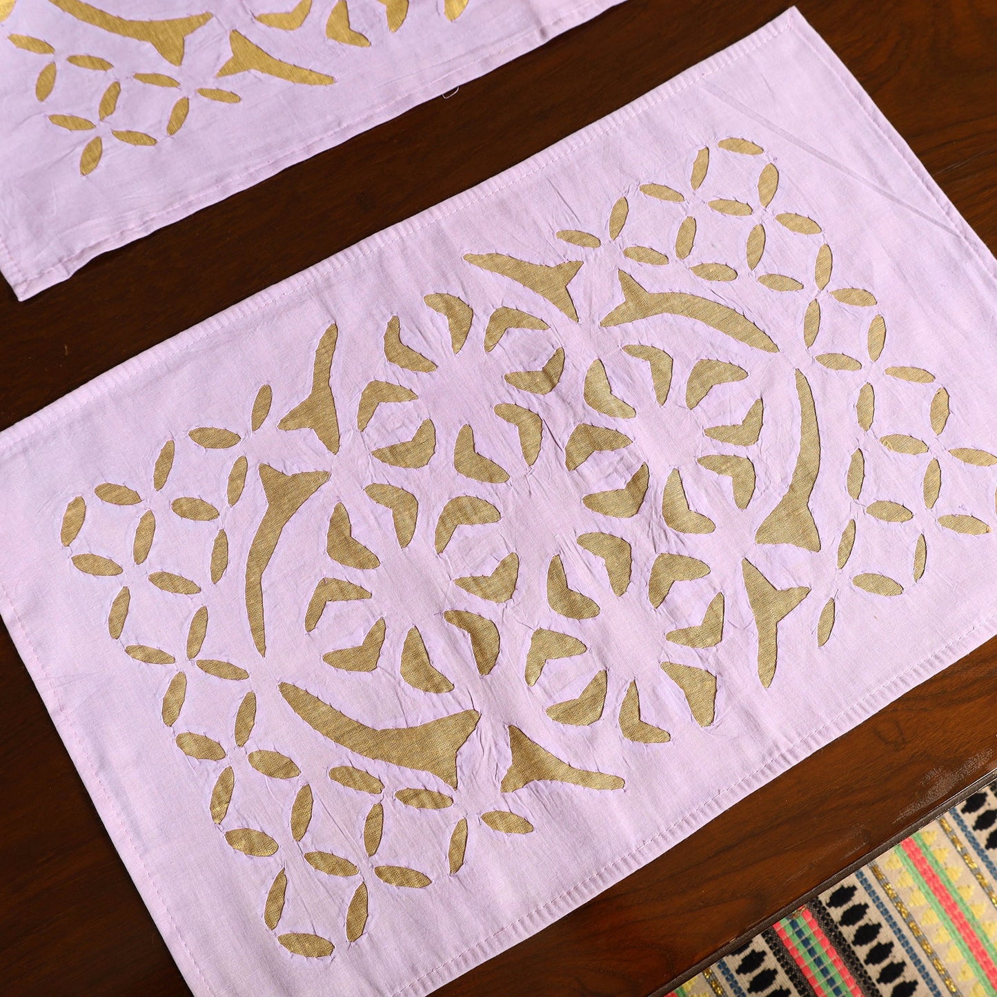 Purple - applique cut work table runner with mat set 15